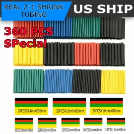 SNS 360Pcs HEAT SHRINK Tubing Sleeve 2:1 Shrinkable Tube Wire Cable Assortment Kit