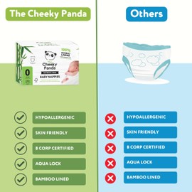 The Cheeky Panda Bamboo Nappies Size 0 Premature Baby Nappies | 20 Eco Nappies | Super Absorbent with Aqua Lock Technology (<3kg)