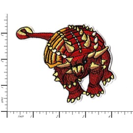 Patchwork Paradise Red Ankylosaurus Dinosaur Embroidered Iron-On Patch