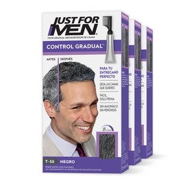 Just For Men Control Gradual, Tinte Para Canas, Color Negro T55, Cubre Algunas Canas, Paquete De 3, 40g