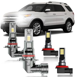 HUOKEDS for Ford Explorer 2011-2015 FOG Lights Bulbs Combo, 4pcs Super Bright White Dual Beam and Fog Lights Blubs Package, 1:1 Size as Stock Bulbs, Plug and Play