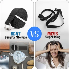 Yoga Strap de 2.5m,Correa de Yoga con Hebillas,Correa de algodón Resistente y Duradera con Hebilla Ajustable para un Soporte Seguro,Antideslizante para Estiramiento,Yoga,Pilates y Fitness General (Negro)