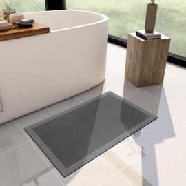 YIHOUSE Ultra Thin Bath Mat -24"x 16" Super Absorbent Quick Dry Thin Bathroom Rugs Fit Under Door, Non Slip Rubber Backed Mat Washable Bathroom Floor Mats for Shower Room,Sink, Light Grey