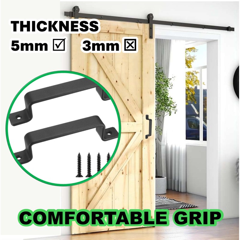 QUALIALL Premium Barn Door Handles Black,7.4 inch,2 Packs,Heavy Duty Rustic