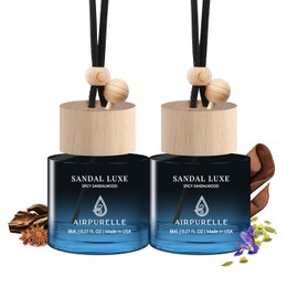 Car Air Freshener Hanging 2 Pack A ir Fresheners Diffuser - Spicy Sandalwood Fragrance Oil Air Diffuser for Car, 45+ days Long Lasting Fragrance, Two 0.27 FL OZ/8ML Made in USA