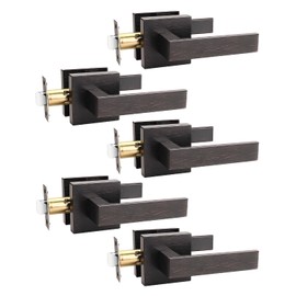 TINEWA 5 Pack Oil Rubbed Bronze Passage Door Handles Interior, Vintage Square Closet Door Knobs Interior, Heavy Duty Passage Door Handles for Hallways, Closets
