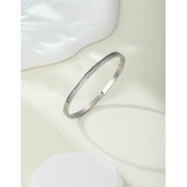 Sterling Silver Bracelet Bangle Stainless Steel Adorned with Diamonds for Womens