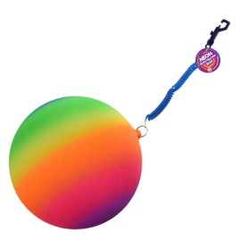 eMKay® Pack of 1 – Neon Rainbow Ball with Keychain – 20cm Inflatable Ball in Net Bag – Colourful Outdoor Summer Toys for Kids – Garden, Party, Beach, BBQ, Picnic & Party Games