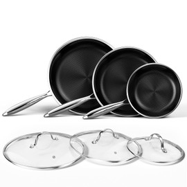 Innerwell Nonstick Titanium Ceramics Stainless Steel Frying Pan Set, 6 Pieces Nonstick Honeycomb Stainless Steel Frying Pan Set, Non Stick Egg Omelet Cooking Pan Set, Induction Compatible, PFAS Free
