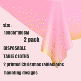 2Pcs 137*274cm Pink and Gold Disposable TableCloth Table Covers,Party Dot Confetti Rectangular Tablecover Plastic Tablecloths for Picnic,Baby Shower,Wedding,Christmas,Birthday Parties Decorations