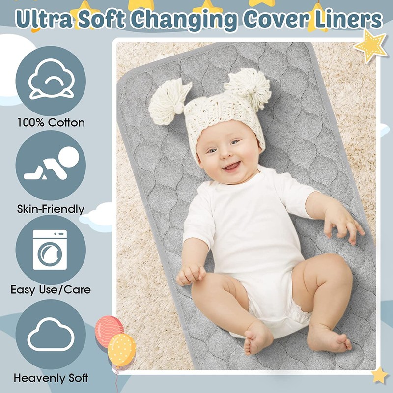 Nicoone Waterproof Changing Mat Liners Quilted,3PCS Bamboo Terry Surface Diaper