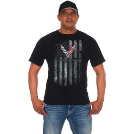 JH DESIGN GROUP Men's Chevy Corvette T-Shirt C8 American Flag Crew Neck Shirt (as1, Alpha, l, Regular, Regular, Black)