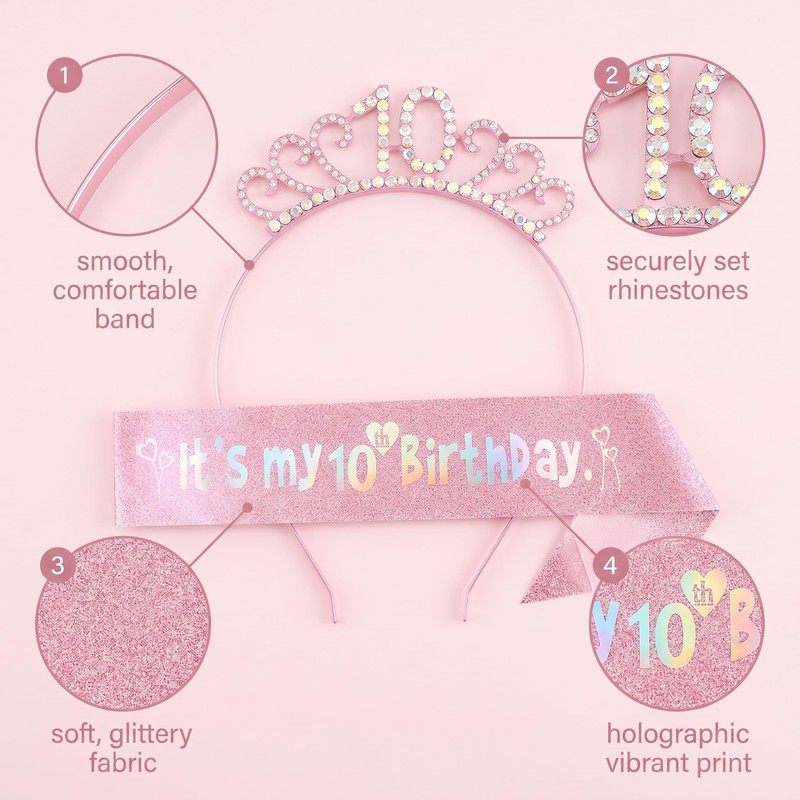 Set Fascia e Corona Compleanno per Ragazza 10 Anni, Accessori