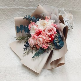 Generic ALIAUS Bouquet of natural preserved flowers and 5 roses Long Lasting, Presents for her: Women's Day, Valentine's Day, Mother's Day, Birthday, Yellow champagne and beige.