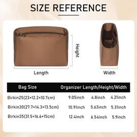 Satin Purse Organizer Insert for Hermes Birkin 30 Bag, Brown gold