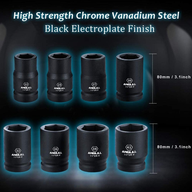 Anbull 1" Drive Jumbo Impact Socket Set, 9 Pieces Universal