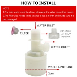 Water Float Valve, Water Level Control Water Tank Traditional Float Valve Upgrade 2 PCS（1/2" to 1/4", up inlet）