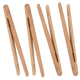 Bamboo Toast Tongs, 7 Inches Mini Wood Cooking Tong with Anti-slip Design Great for Serving Food/Toaster/Bread & Pickles/Sugar/Barbecue,Small Kitchen Tongs Multi-use for Salad, Grilling, Frying(4)