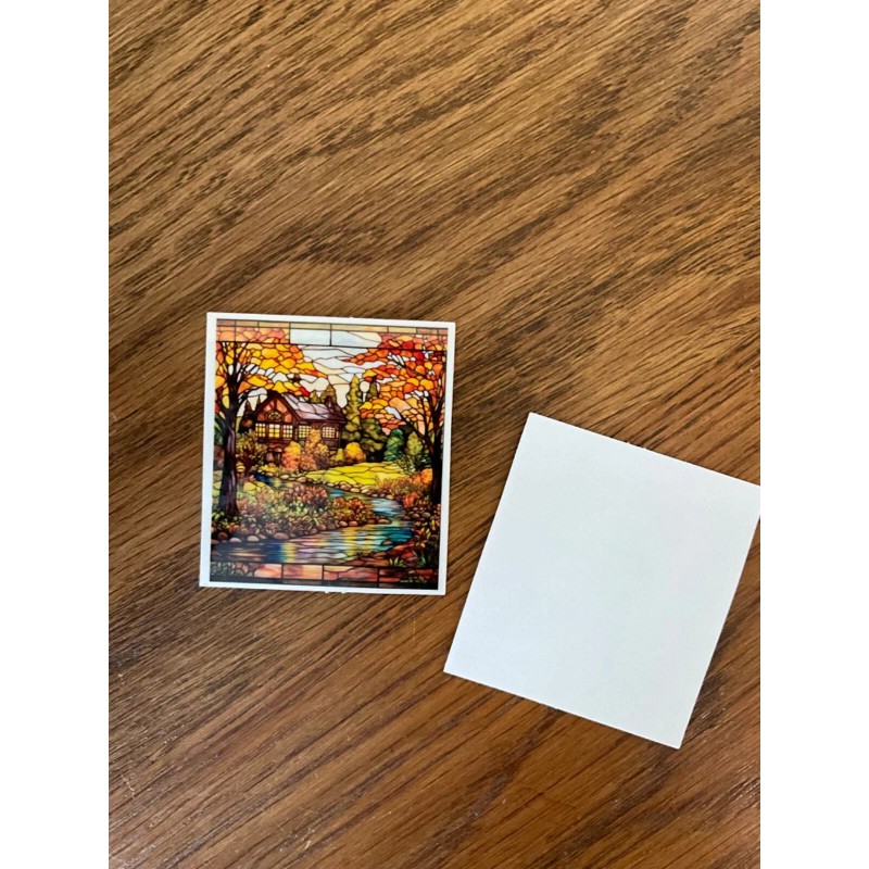 Unbranded Autumn Maple Cottage Dollhouse Miniature Stained Glass Window Film