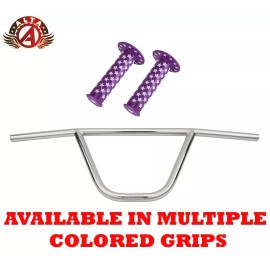 ALTA CW PRO Old School Classic Chrome Handlebar W/ WHITE STARS BMX Style GRIPS. - Handlebar W/Green Grips