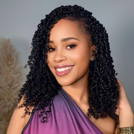 Eerya 10 Inch Yanky Twist Crochet Hair for Women 8 Packs Fluffy Prelooped Senegalese Spring Mini Yankee Yaki Twists Crochet Braids Synthetic Braiding Hair Extensions (10 inch, 1B)