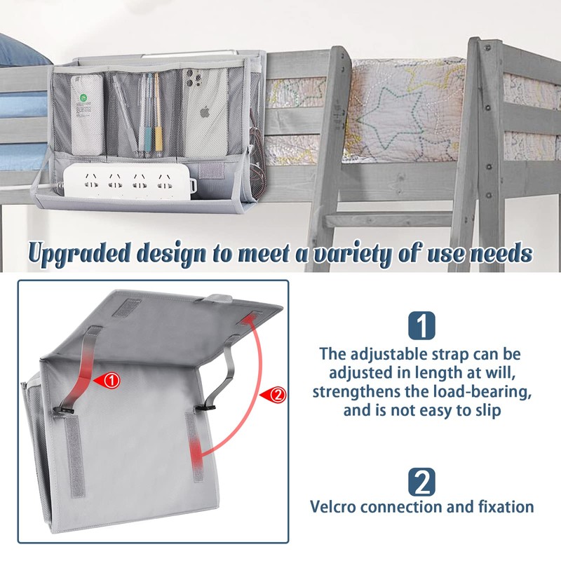 Retyion Bedside Storage Organizer with Power Strip Holder and Adjustable