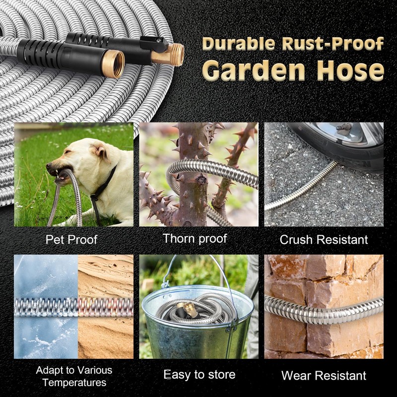 Metal Garden Hose 75FT Stainless Steel Heavy Duty Flexible Lightweight