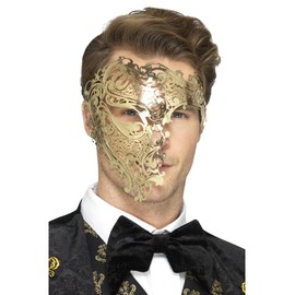 Smiffys 48164 Deluxe metal Filigree Phantom Mask, Gold, One Size