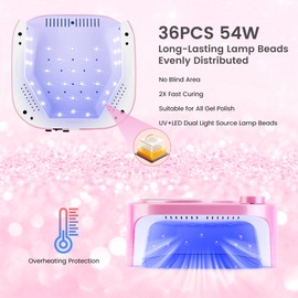 Lavinda 54W UV LED Nail Lamp, Professional UV Light for Gel Nails Rechargeable Cordless Nail Dryer with 36 Lamp Beads, 4 Timer Settings & Auto Sensor, Fast Curing Gel Light for Home and Salon Use