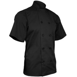 ChefsCloset Short Sleeve 10 Button Chef Coat, Unisex Cotton Blend Chefs Jacket (Black, M)