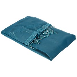 Alan Symonds Voile Curtain Swag with Crystal Beaded Trim Teal 22 x 18, Green, 22" x 18"