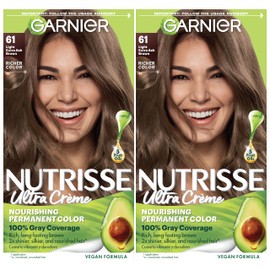 Garnier Nutrisse Ultra Crème Hair Color, Permanent Hair Dye with 100% Gray Coverage, Vegan & Cruelty-Free, 61 Light Extra Ash Brown (Mochaccino), 2 Count