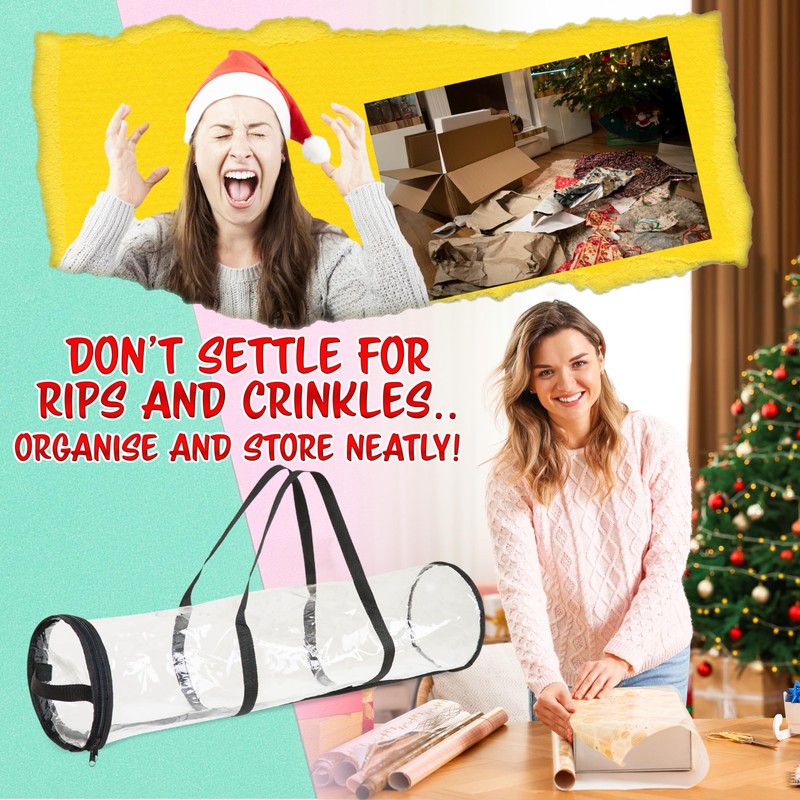 DECO EXPRESS Christmas Wrapping Paper Storage Bag Zipped Gift Wrap
