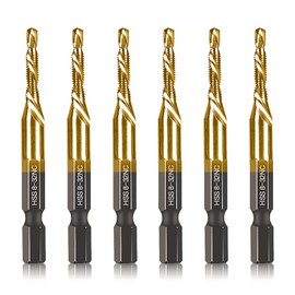 6-pc 8-32NC Combination Drill Tap Bit Set SAE, 8-32NC Thread Size, Titanium Coated High-Speed Steel, Ideal for Drilling Threading and Countersinking in Soft Metal Wood and Plastic, 1/4” Hex Shank