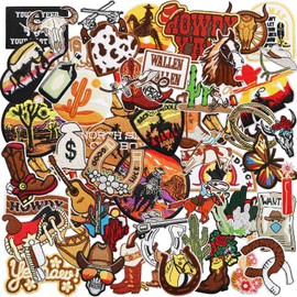 Nicime 52pcs Western Cowboy Iron/Sew on Patches, Fashion Embroidered Applique, Cool Handsome Decoration Stickers for Clothes, Hat, Backpack, Jeans, Dress