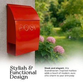 NACH Mailboxes for Outside Wall Mount, 15 x 10 x 4 inches, Red Wall Mounted Mailbox and Newspaper Holder, Waterproof Mailbox for Door - The Milano Mailbox