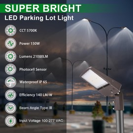 OSTEK LED Parking Lot Lights 150W Outdoor Commercial Area Lighting Fixture 21000LM - Waterproof IP65 5700K LED Shoebox Street Pole Light with Adjustable Slip Fitter Mount (150W-Slip Fitter-Normal)