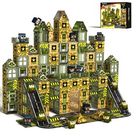 GobiDex 100PCS Army Magnetic Tiles Building Set for Kids, STEM Military Magnetic Building Blocks with 6 Magnetic Army Men, Educational Construction Toys Gift for Boys Girls 3 4 5 6 7 8 9+ Year Old