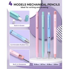 Four Candies 36PCS Aesthetic School Supplies, Mechanical Pencils 0.5mm, 0.7mm, 0.9mm & 2.0mm with 624PCS Lead Refills, Cute Mechanical Pencils for Writing, Drawing & Drafting (Pink)