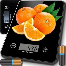 Retoo Digitale Küchenwaage bis zu 5 kg Tragkraft mit 1-g-genau und gehärtetes Glas, Digitalwaage mit Zuwiegefunktion & leicht ablesbarer LCD-Anzeige, Haushaltswaage mit Tara, Schwarz Essenswaage