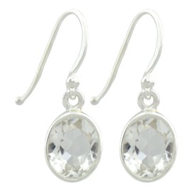 I Be Rock Crystal Faceted 8 x 10 mm Gemstone Earrings Oval 925 Silver, Length 3.7 cm in Gift Packaging, 390722 K S