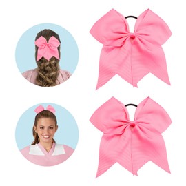 Large Pink Cheer Bows - Cheerleaders Hair Accessories, Softball Elastic Ponytail Holders for Teen Girls, College Sports, School Cheerleading, 8 Inch, 2 Pcs