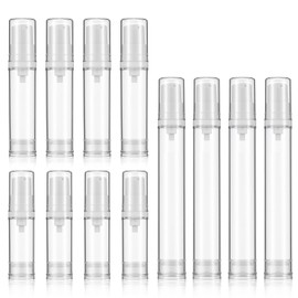 Molain Set di 12 flaconi da viaggio con pompa airless da 5 ml, 10 ml, 15 ml, ricaricabili, trasparenti, contenitori per lozioni, lozioni, creme fai da te
