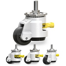 HOLKIE Leveling Stem Casters Set of 4 Heavy Duty Retractable Caster Wheels, 1/2" and M12 Stem Size, Total Capacity 2200 Lbs, Adjustable Wheel with Ratchet Handle for Workbench, Machine, Equipment
