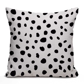 Tomda Polka Dot Circle Motif Cotton Linen Cushion Cover Black and White Pillow Throw Pillow Case Home Sofa Decorative 45x45cm 18x18 Inch