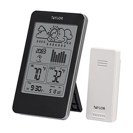 Taylor Digital Wireless Indoor Outdoor Thermometer and Barometer with Timer, Easy-to-Read Display for Home, Office, Greenhouse, Nursery, and Indoor Areas, Black