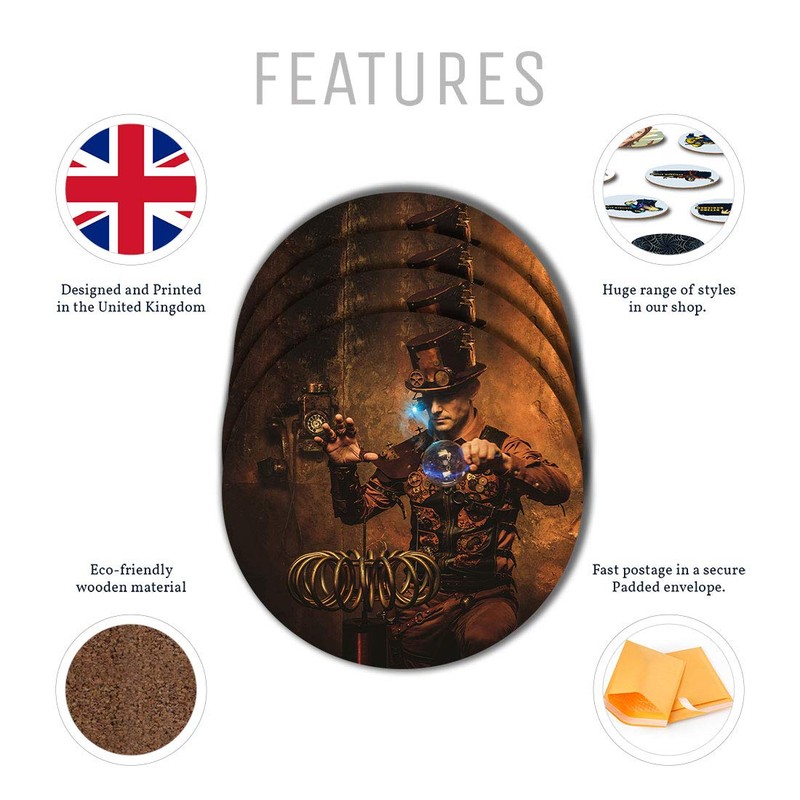 4 Set - Steampunk Magician Magic - Coasters Kitchen Drinks
