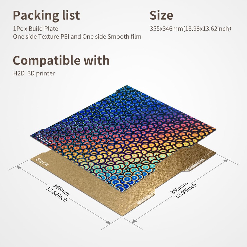 Bambu Lab H2D Build Plate,355x346mm Double Sided PEK PEI Build