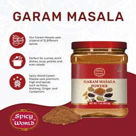 Spicy World Garam Masala Powder 1 Pound Bulk Jar - 16 Ounce - 15 Premium Indian Spice Blend, Salt Free