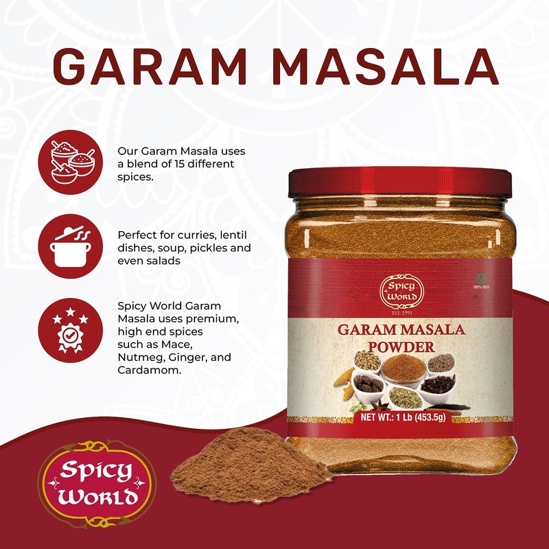 Spicy World Garam Masala Powder 1 Pound Bulk Jar -